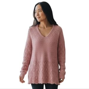 Aran Crafts Merino Wool Pink V-Neck Sweater
